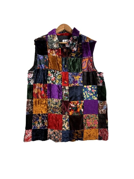 Camille & Co. Jackets & Blazers - Vintage Camille & Co Vest Womens XL Velvet Patchwork Floral Boho Made USA 90s